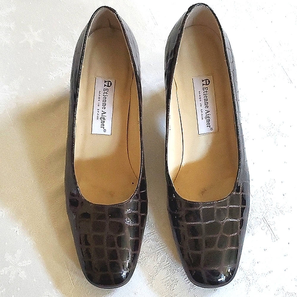 Etienne Aigner Brown Leather Heel Shoes Women's Size 10 - Picture 3 of 13